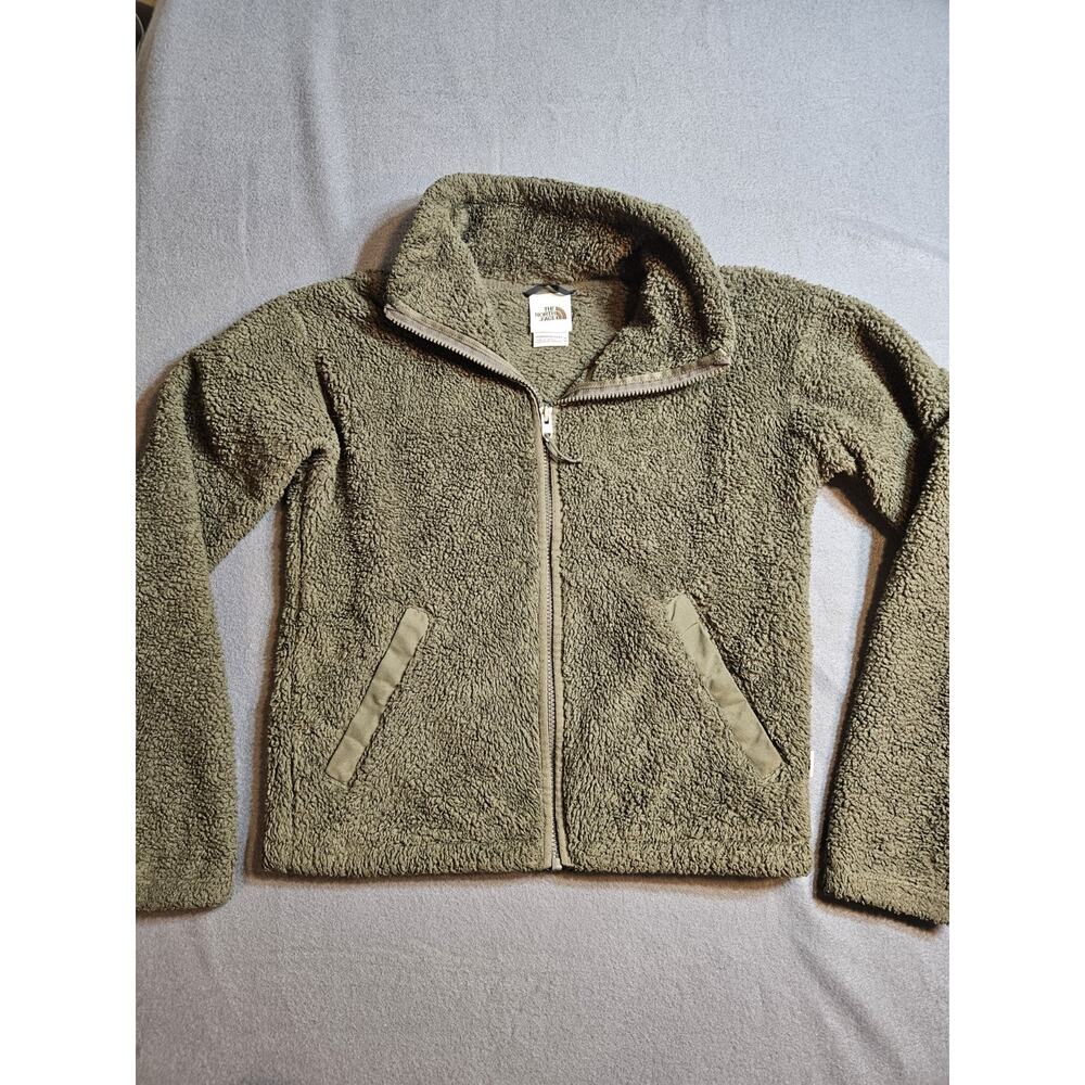 The North Face Osito Jacket Womens Extra Small Olive Fuzzy Furry Full Zip Fleece